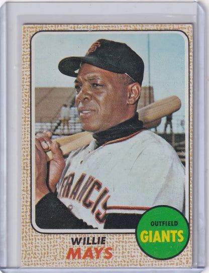 Vintage Willie Mays San Francisco Giants baseball card from 1968 Topps Baseball series