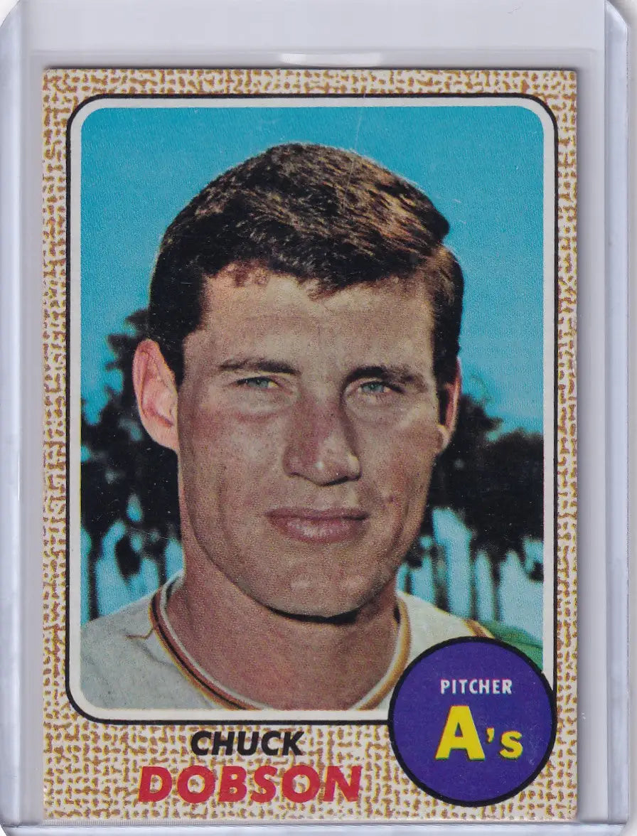1968 Topps Baseball card of Chuck Dobson, pitcher for the Oakland Athletics