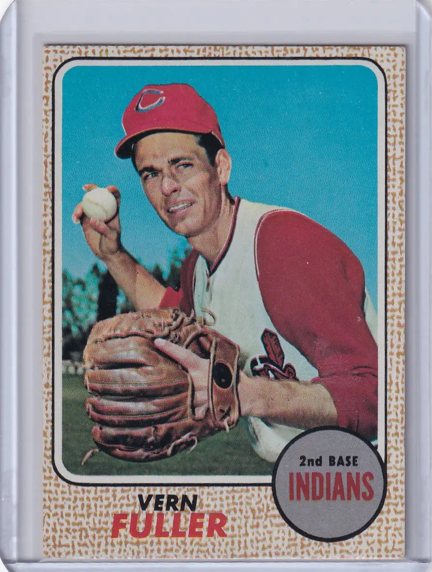Baseball card of Vern Fuller in a red cap for Topps Baseball Cleveland Indians RC