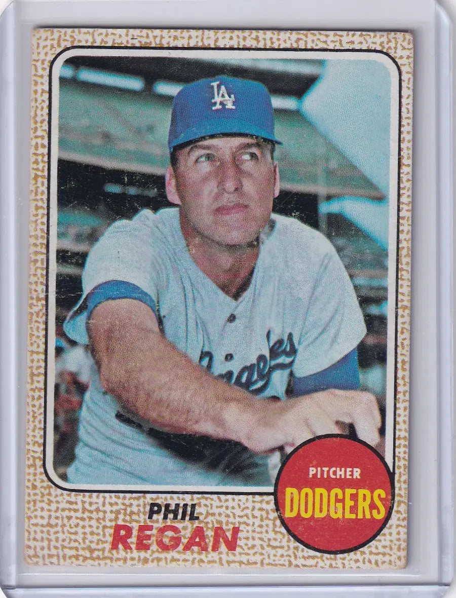 Baseball card of Phil Regan in Los Angeles Dodgers uniform from 1968 Topps Baseball series