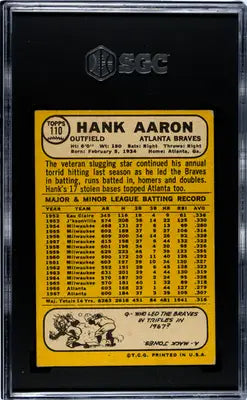 1968 Topps Hank Aaron #110 Baseball SGC 2.5