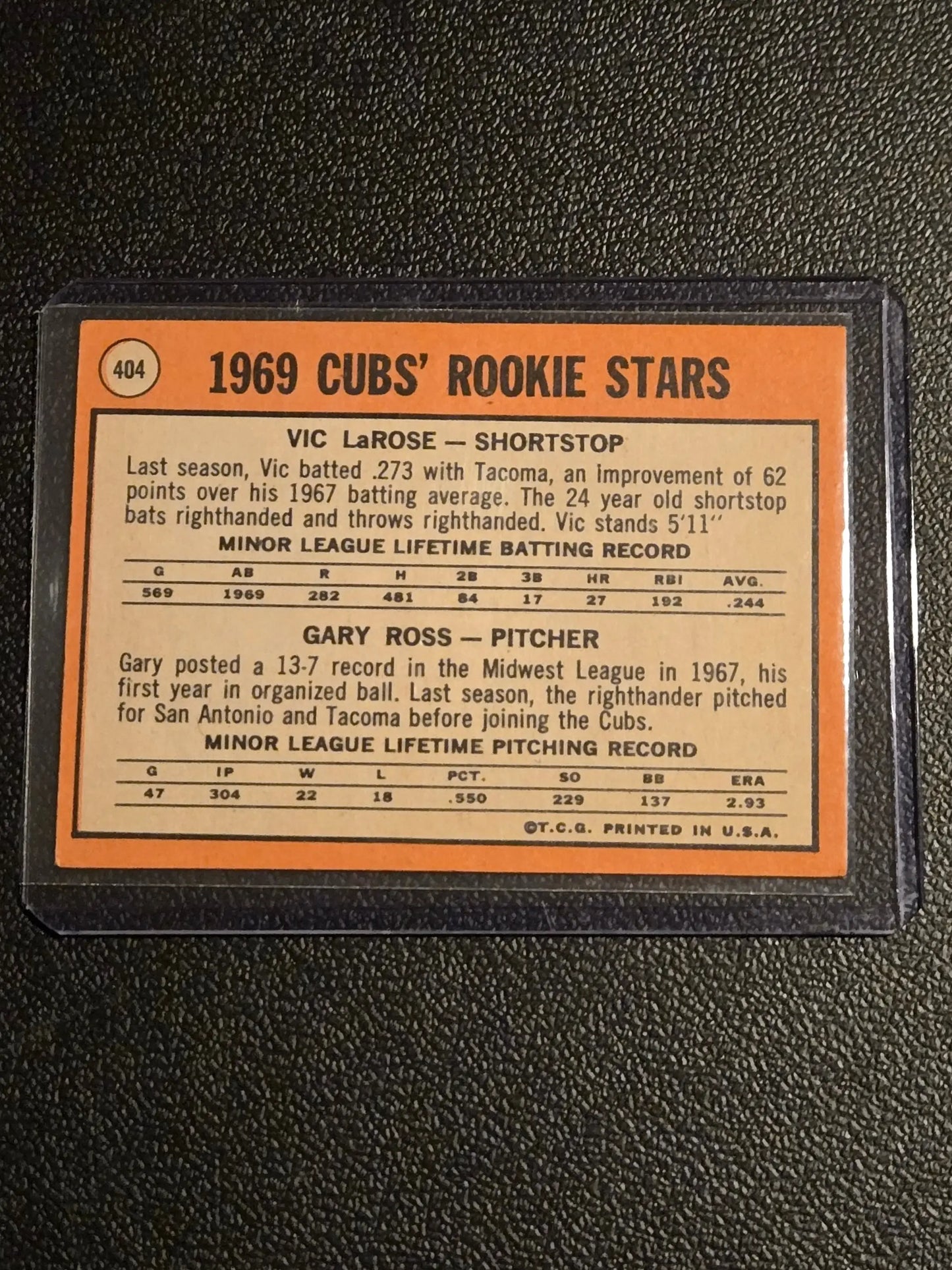 Vintage baseball card featuring Chicago Cubs rookie stars Vic LaRose and Gary Ross