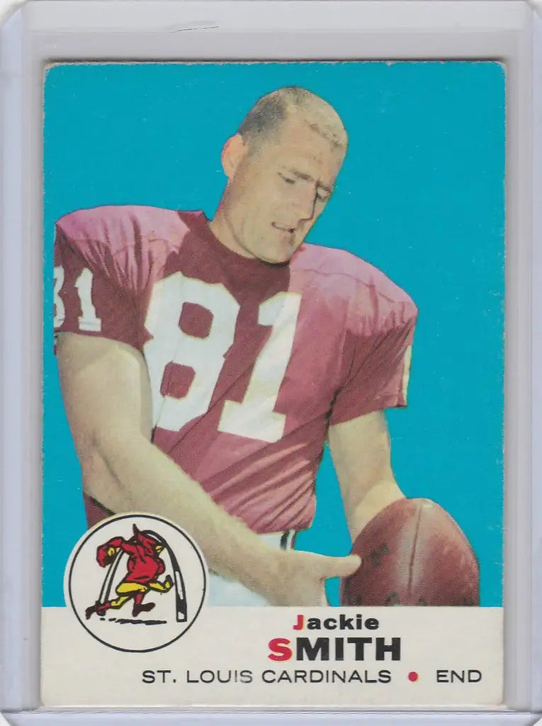 Vintage Jackie Smith St Louis Cardinals football trading card in red jersey number 81