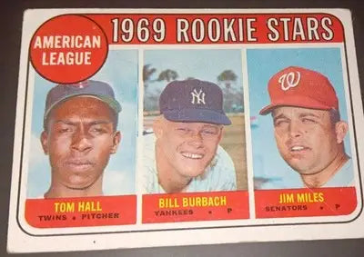 1969 Topps - AL Rookie Stars. Tom Hall Bill Burbach Jim Miles #658 (RC). EX+ - Baseball Card Single