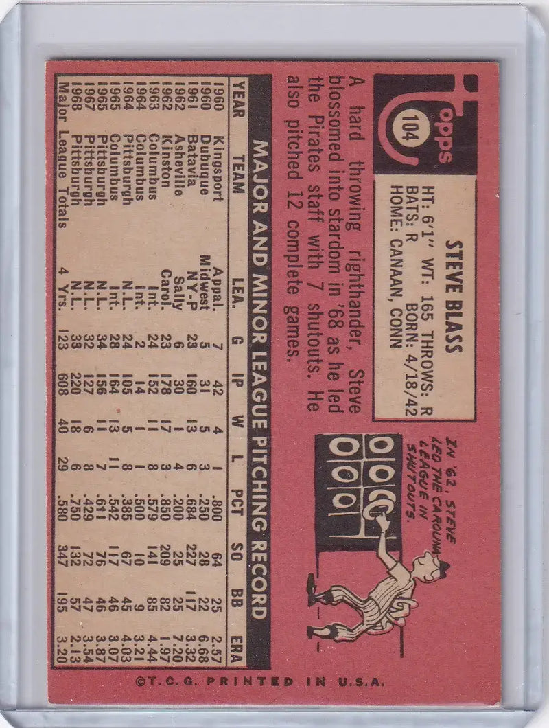 1969 Topps Baseball #104 Steve Blass - Pittsburgh Pirates