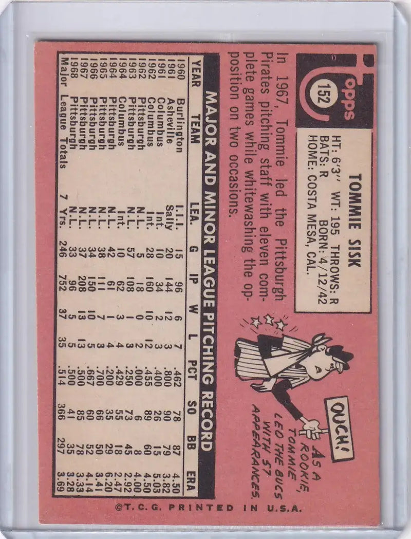 1969 Topps Baseball #152 Tommie Sisk - Pittsburgh Pirates