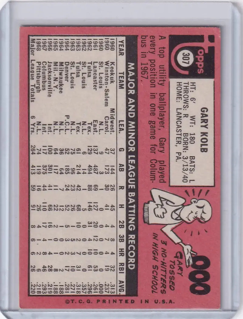 1969 Topps Baseball #307 Gary Kolb - Pittsburgh Pirates
