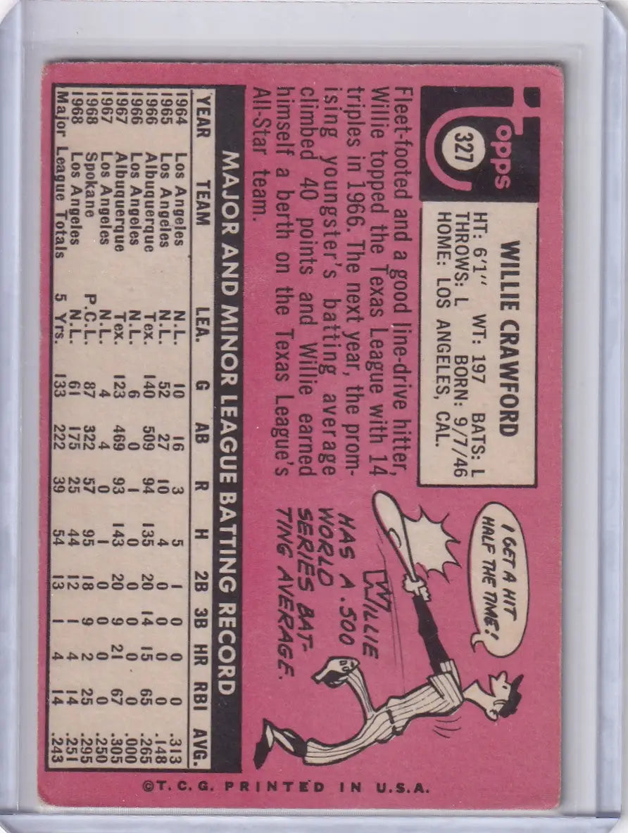 1969 Topps Baseball #327 Willie Crawford - Los Angeles Dodgers