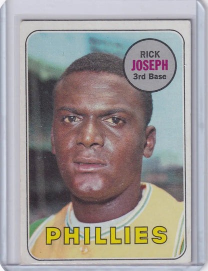 1969 Topps Baseball #329 Rick Joseph card featuring Philadelphia Phillies in gold uniform