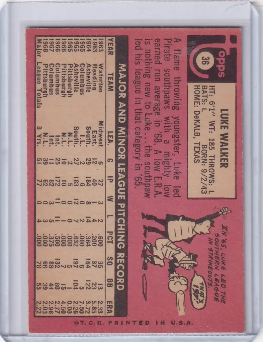 1969 Topps Baseball #36 Luke Walker - Pittsburgh Pirates