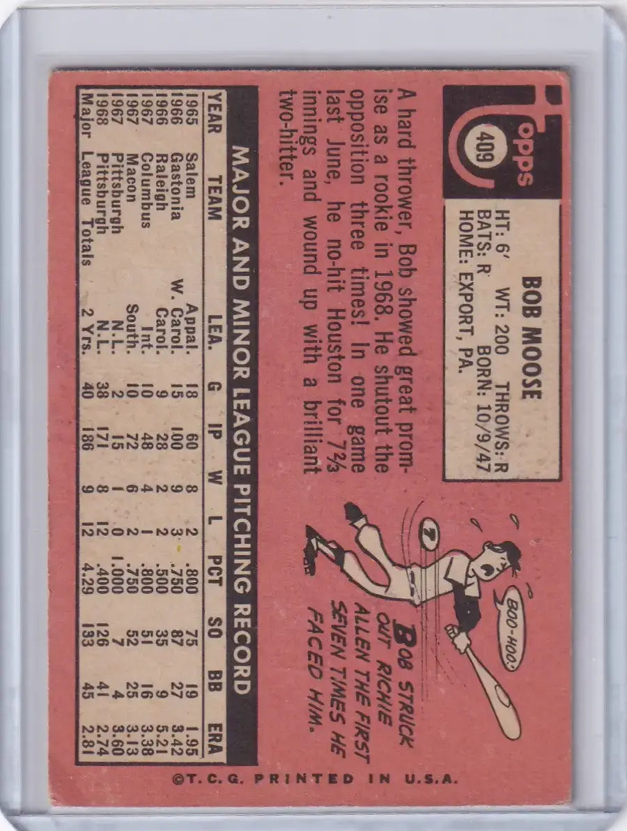 1969 Topps Baseball #409 Bob Moose - Pittsburgh Pirates