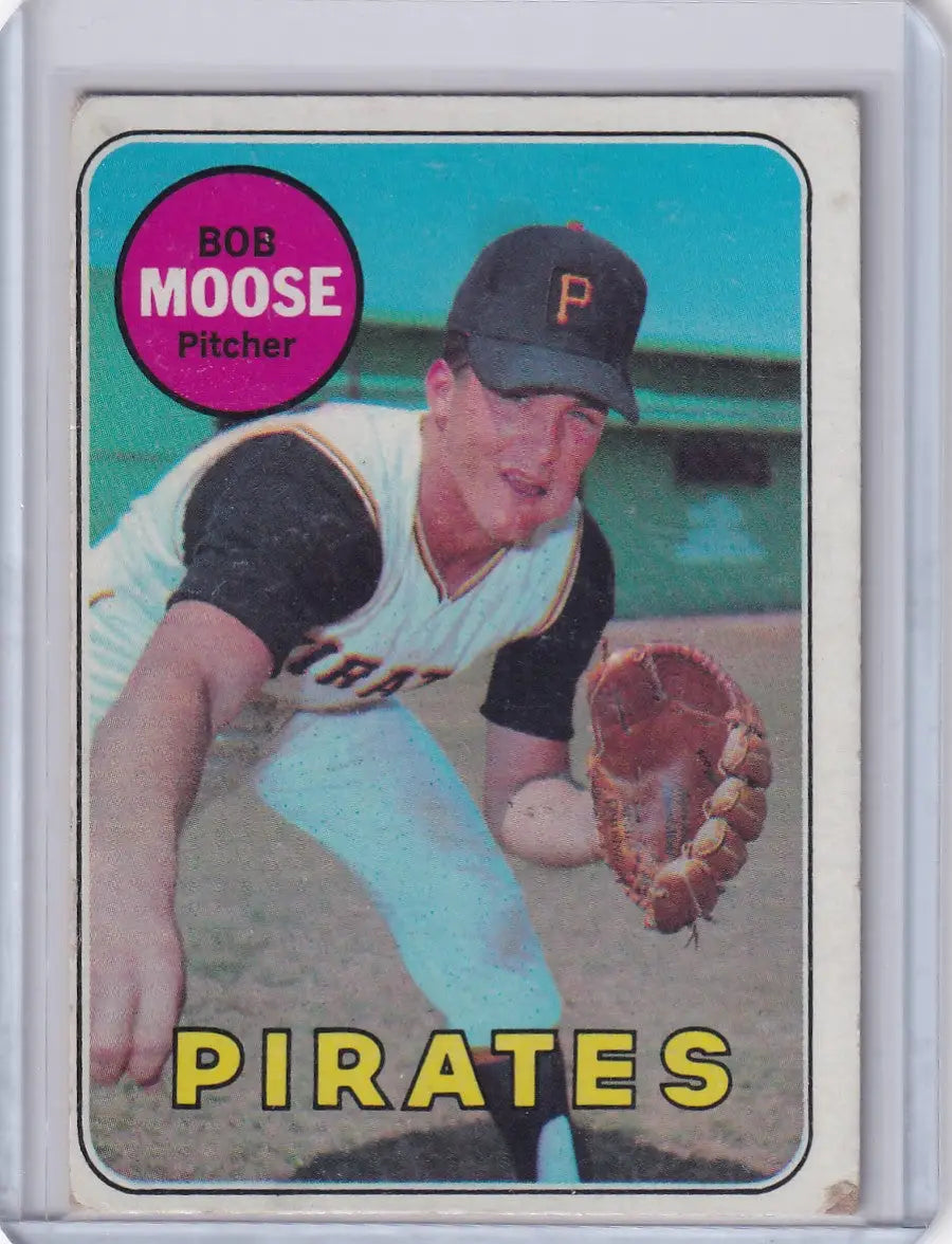 Vintage 1969 Topps Baseball card of Bob Moose pitching for Pittsburgh Pirates