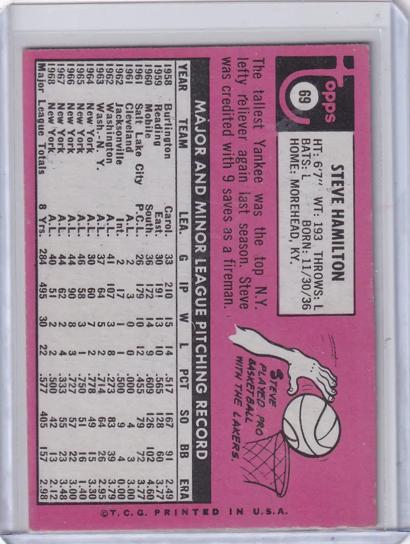 1969 Topps Baseball #69 Steve Hamilton - New York Yankees