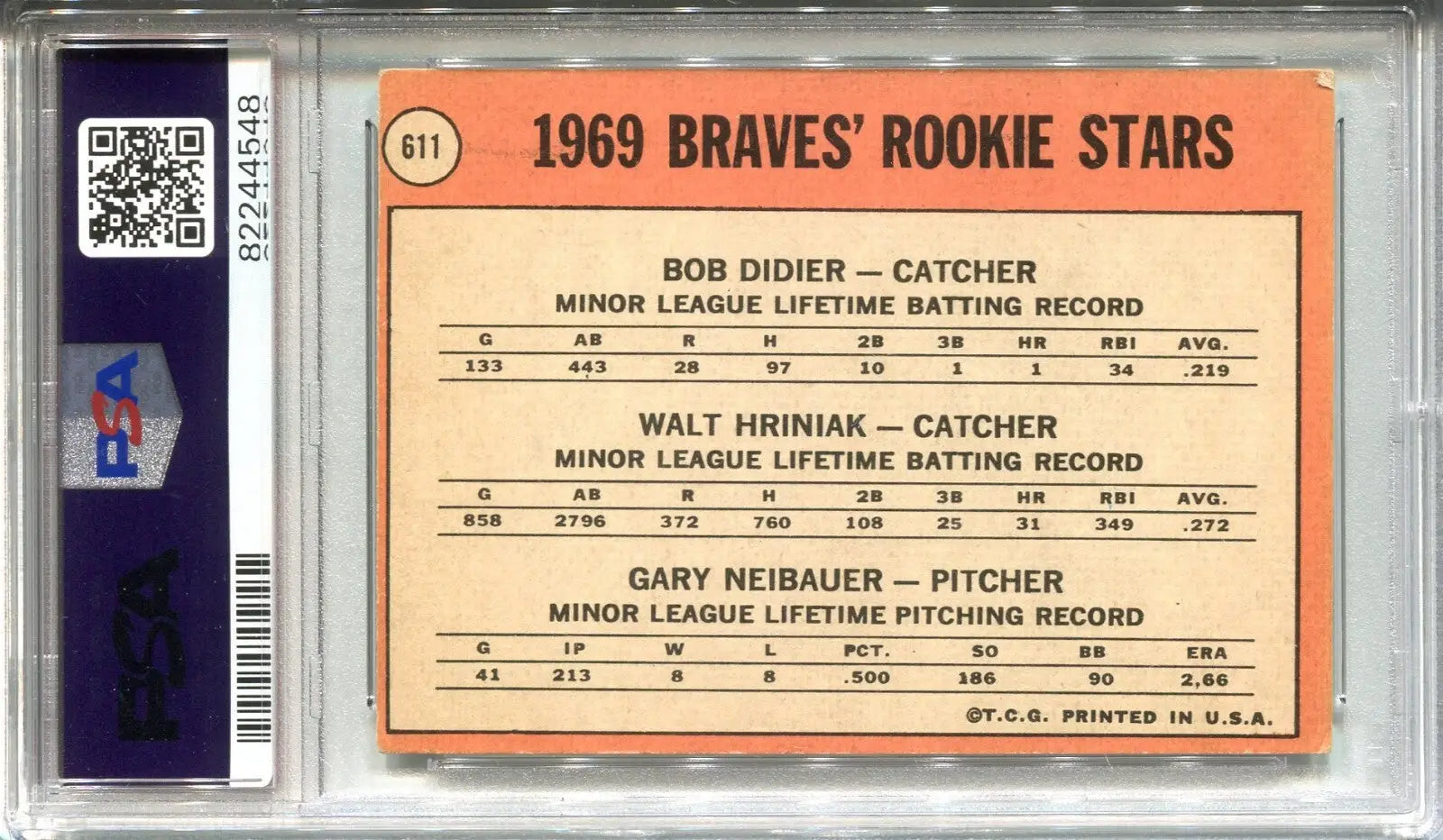 1969 Topps Bob Didier Walt Hriniak Beckett PSA 3/9 Signed Rookie Stars #611 Auto - Baseball Card Single