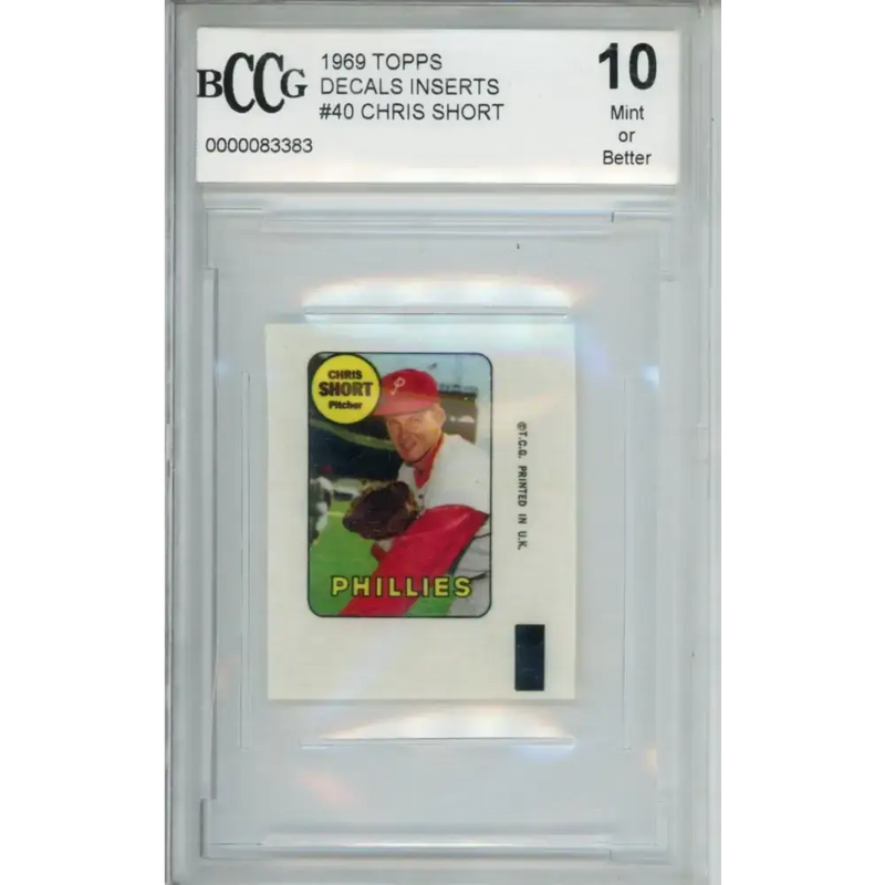 1969 Topps Decals #40 Chris Short BCCG 10 Mint or Better Philadelphia Phillies Baseball Card - Baseball Card Single