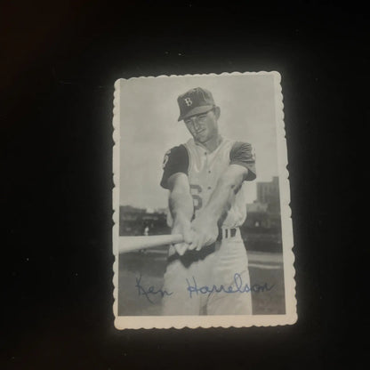 Autographed vintage Ken Harrelson photograph from 1969 Topps Deckle Edge trading card