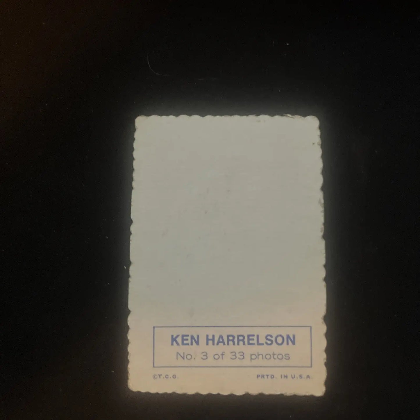 Vintage photo back of 1969 Topps Deckle Edge Ken Harrelson trading card