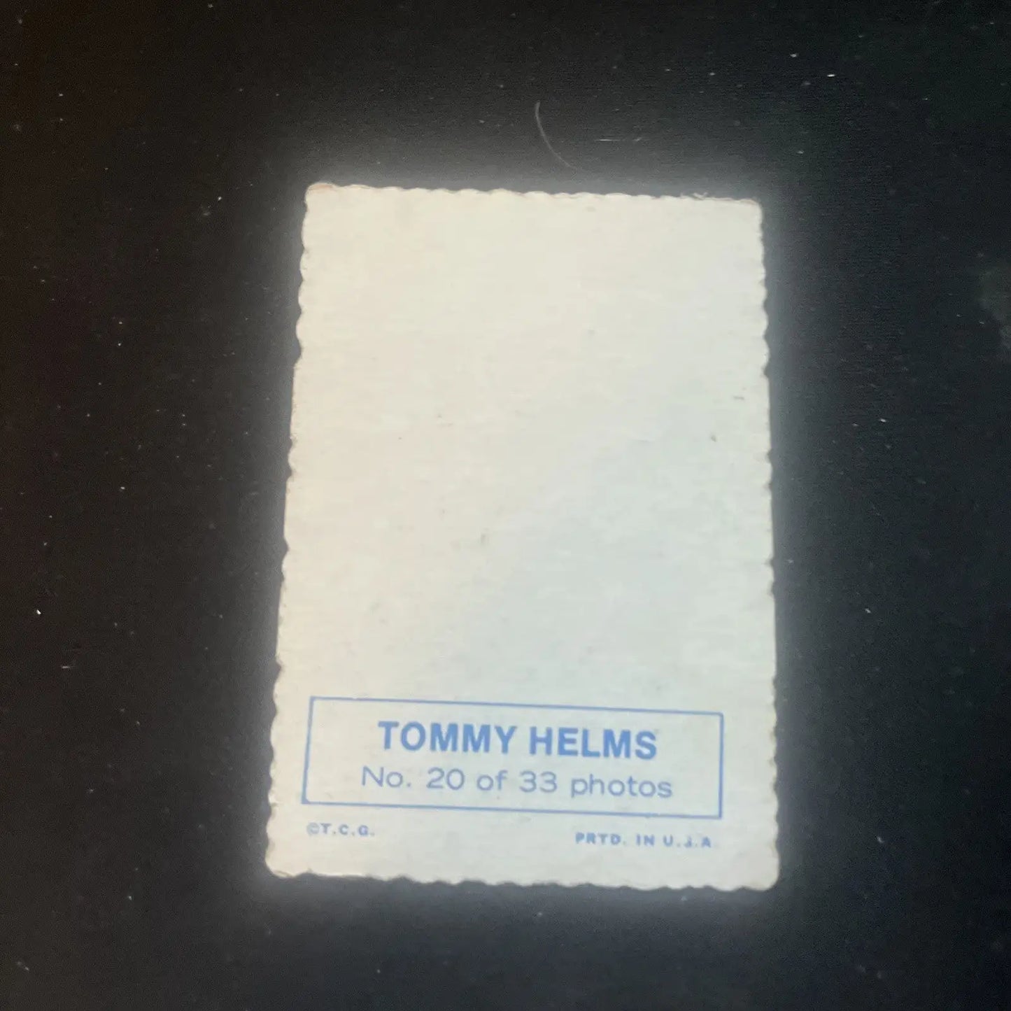 White photo card of 1969 Topps Deckle Edge Tommy Helms #20 baseball collectible