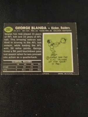 1969 Topps - George Blanda #232. Lower grade. Paper loss. Raiders. PR - GD - Football Card Single