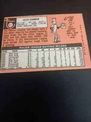 1969 Topps - High # Jesse Gonder #617. San Diego Padres. EX - Baseball Card Single