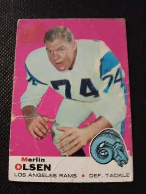 1969 Topps - Merlin Olsen #34. LA Rams. creasing. VG - Football Card Single