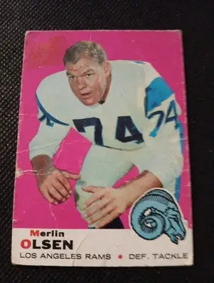 1969 Topps - Merlin Olsen #34. LA Rams. creasing. VG - Football Card Single