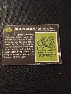 1969 Topps - Merlin Olsen #34. LA Rams. creasing. VG - Football Card Single