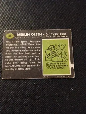 1969 Topps - Merlin Olsen #34. LA Rams. creasing. VG - Football Card Single
