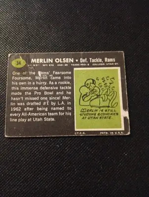 1969 Topps - Merlin Olsen #34. LA Rams. creasing. VG - Football Card Single