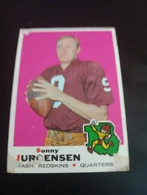 1969 Topps - Sonny Jurgensen #227. Wash. Redskins. front paper loss. GD- VG - Football Card Single