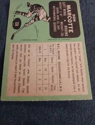 1970-71 O-Pee-Chee - Don Marcotte #138 (RC). Bruins. EX+ - Hockey Card Single