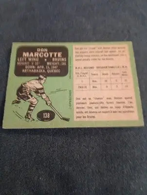 1970-71 O-Pee-Chee - Don Marcotte #138 (RC). Bruins. EX+ - Hockey Card Single
