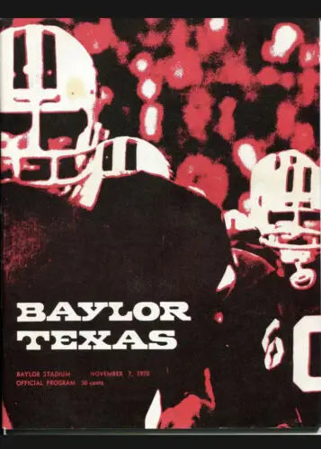 Vintage Baylor Bears vs Texas Longhorns football program from November 7, 1970, Waco