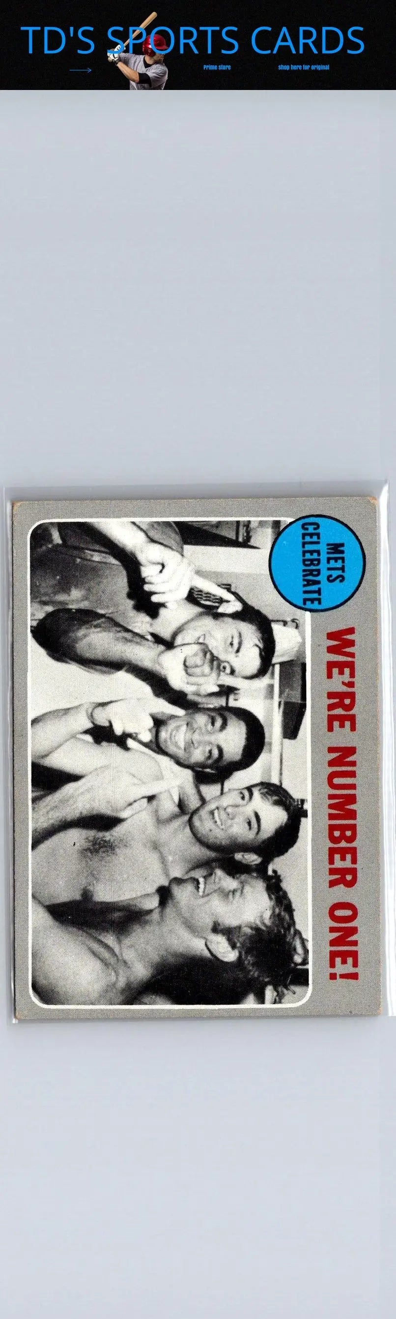 Vintage 1970 Topps trading card featuring NLCS summary of Mets celebrate We’re Number One