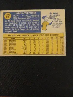 1970 Topps #449 Jim Palmer. Baltimore Orioles. VG+ - EX - Baseball Card Single