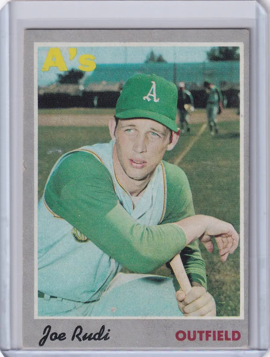Vintage Topps Baseball card #102 of Joe Rudi in Oakland Athletics green uniform