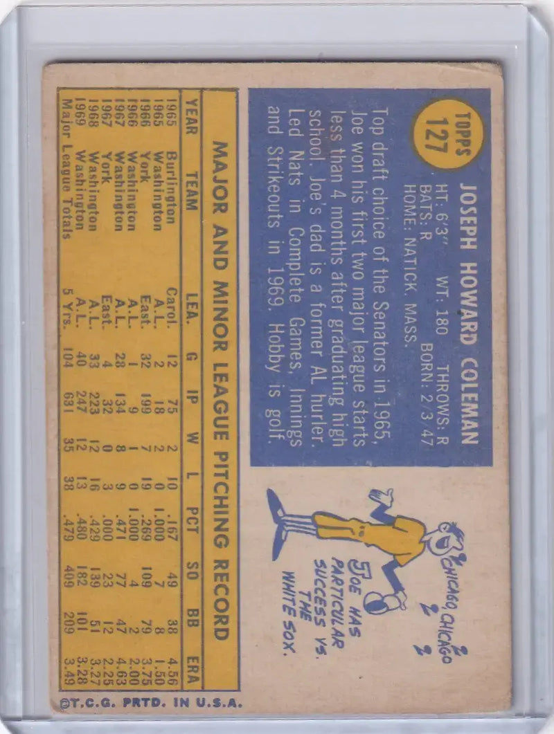1970 Topps Baseball #127 Joe Coleman - Washington Senators