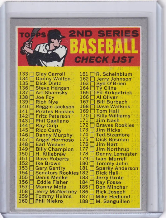 Vintage Topps Baseball 2nd Series checklist card with player names from 133 to 188