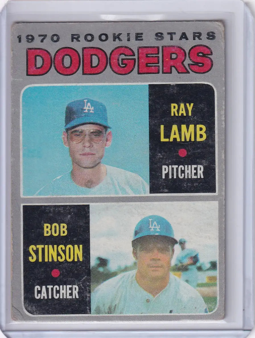 1970 Topps Baseball card featuring Dodgers Rookies Ray Lamb and Bob Stinson