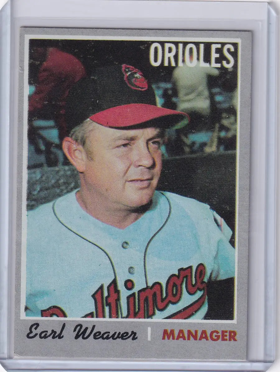 Vintage 1970 Topps Baseball card of Earl Weaver, manager of the Baltimore Orioles