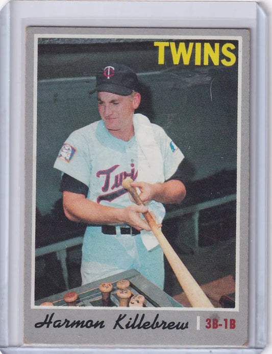 Vintage 1970 Topps Baseball card of Harmon Killebrew from Minnesota Twins, bat in hand