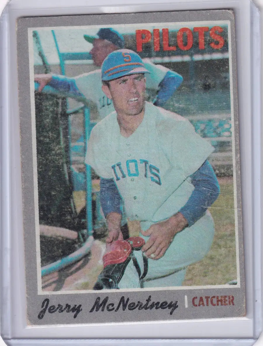 Topps Baseball card of Jerry McNertney in Seattle Pilots light blue uniform