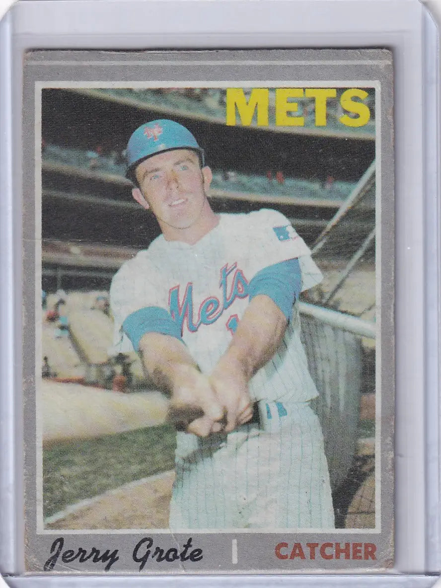 Vintage Topps Baseball card of Jerry Grote in batting stance for New York Mets