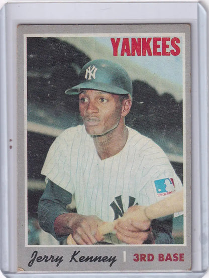 Vintage Topps Baseball card of Jerry Kenney, New York Yankees third baseman in pinstripes