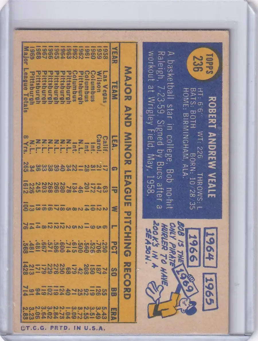 1970 Topps Baseball #236 Bob Veale - Pittsburgh Pirates