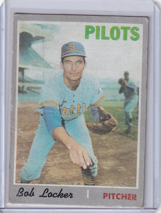 1970 Topps Baseball card of Bob Locker, pitcher for the Seattle Pilots