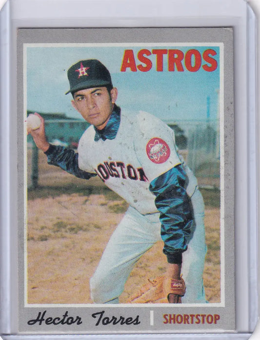 Baseball card of Hector Torres in pitching stance, Topps Baseball, Houston Astros