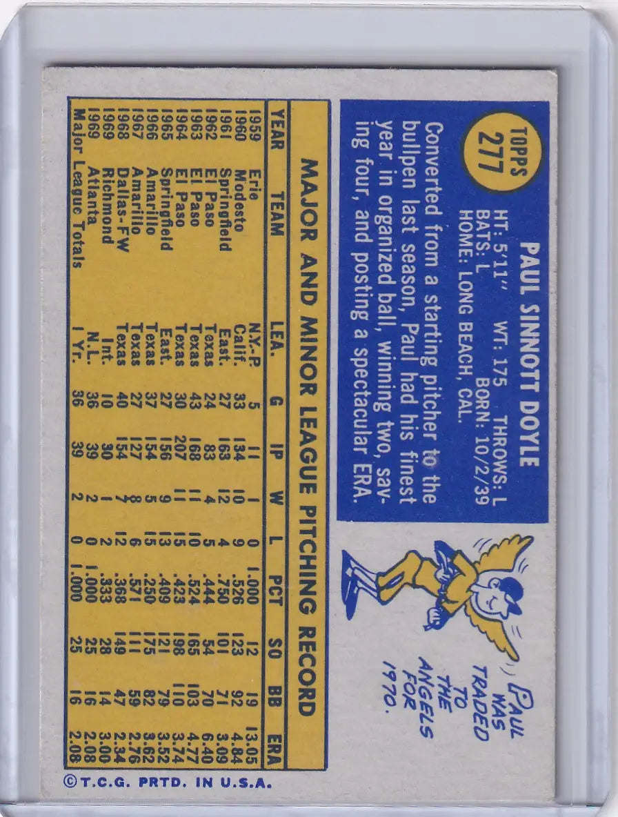 1970 Topps Baseball #277 Paul Doyle - California Angels RC