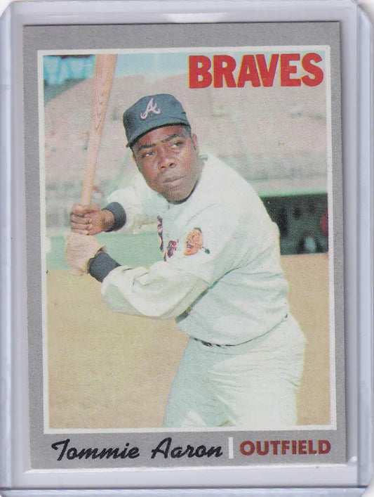 Tommie Aaron batting on 1970 Topps Baseball card for Atlanta Braves collectors