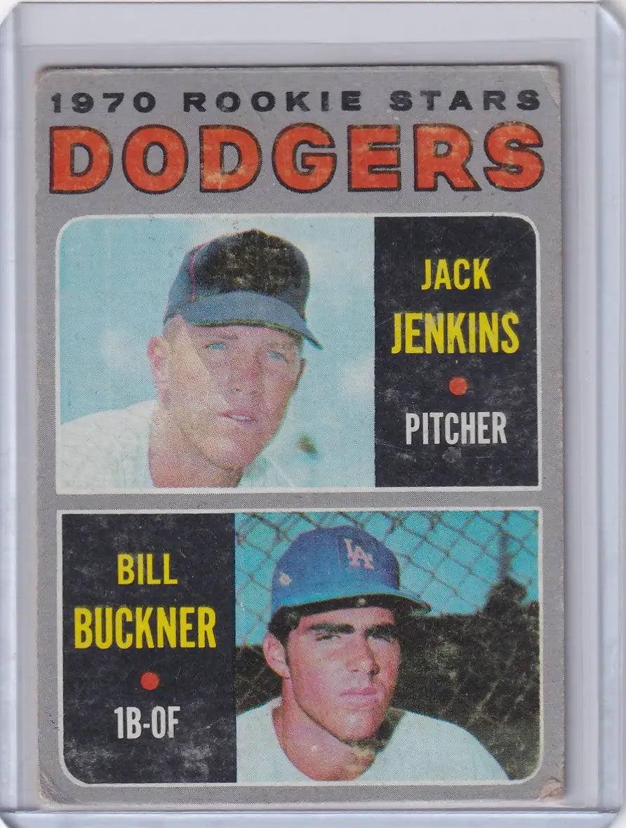 1970 Topps Baseball card of Dodgers rookies Jack Jenkins and Bill Buckner RC